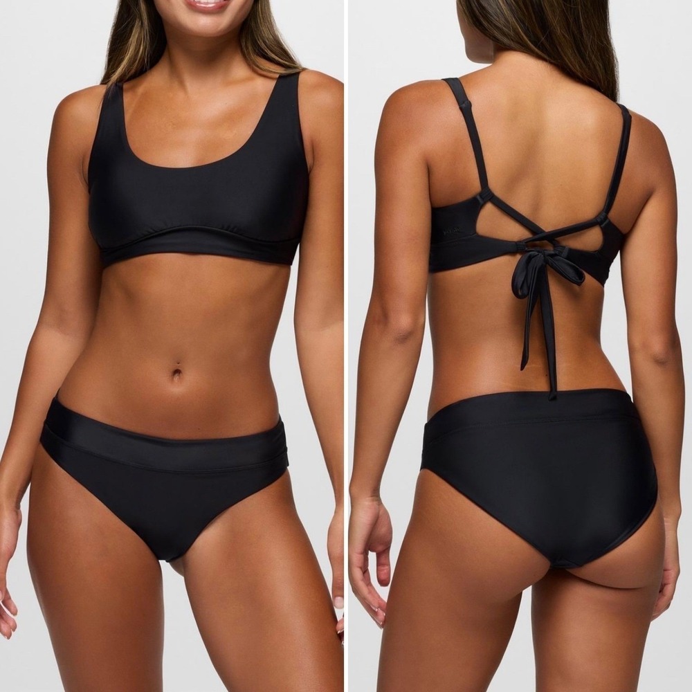 Prana Summer Wave Bikini Bottom Black Econyl Regenerated Nylon Womens Size M NEW